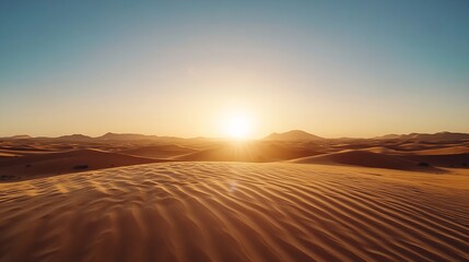 Poster - Breathtaking Desert Landscape at Sunset Showcasing Majestic Dunes and Golden Sky : Generative AI