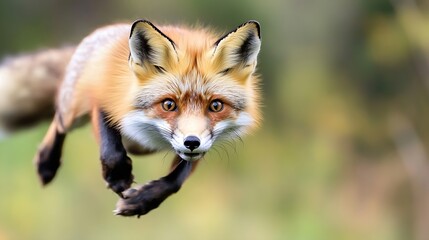 Poster - Stunning close up of a red fox in mid leap showcasing its agility and brilliant fur colors : Generative AI