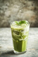 Aufkleber - Freshly prepared green drink served over ice with a sprig of mint
