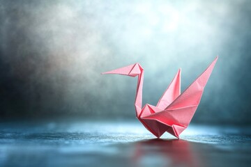 Poster - A handmade origami bird perched on a table, ready for display or decoration