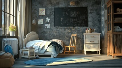 Aufkleber - A bedroom scene with a chalkboard on the wall, perfect for educational or inspirational uses