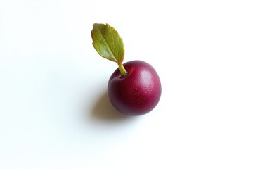Poster - Purple Plum Delight with Leaf on White Background A Refreshing Still Life Shot Studio Photography