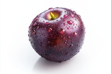 Poster - Close up of a fresh plum in a bright setting showcasing texture color and water droplets giving a refreshing look