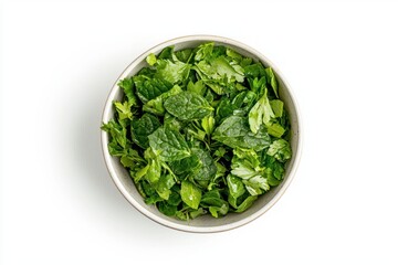 Aufkleber - Freshly Picked Mint and Parsley Salad in Ceramic Bowl on Clean White Surface for Healthy Dish Preparation