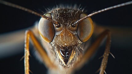 Poster - A detailed view of a insect's face against a dark background