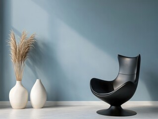Poster - A simple still life composition featuring a black chair next to a white vase