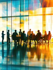 Poster - A group of people seated at a table, possibly discussing or working together
