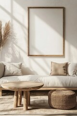 Poster - A comfortable living space with a couch and table, perfect for relaxation or social gatherings