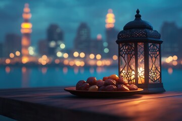 Poster - A plate of dried dates sitting on a natural wood surface