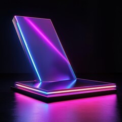 Aufkleber - Vibrant Neon Geometry A Captivating Composition Featuring a Futuristic Rectangular Shape and Glowing Pink and Blue Lines on Black