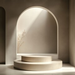 Aufkleber - Minimalist Archway Showcase Subtle Elegance Two Tiered Platform Warm Light Interior Tranquility Neutral Hues