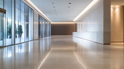 Poster - Modern interior design of a spacious lobby featuring sleek lines and bright lighting : Generative AI