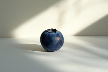Aufkleber - Elegant Still Life of Single Blueberry on White Surface Lit by Natural Light with Delicate Shadow