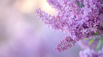 Poster - Beautiful lilac flowers blooming in soft focus against a dreamy pastel backdrop : Generative AI