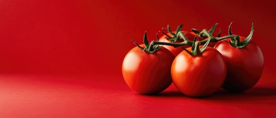 Poster - A cluster of tomatoes sits atop a vibrant red surface, ready for use or display
