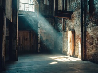 Aufkleber - A warm glow from outside illuminates an old building's window, with a hint of mystery
