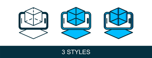 Fototapete - Filled outline 3d modeling icon isolated on white background. Augmented reality or virtual reality. Vector