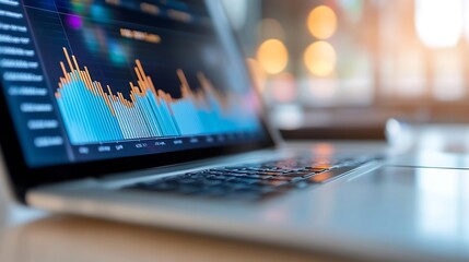 Aufkleber - Dynamic laptop display showing colorful financial graphs and analytical data in a modern workspace : Generative AI