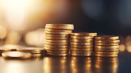 Aufkleber - Closeup view of a stack of gold coins reflecting the warm light of a cozy room : Generative AI