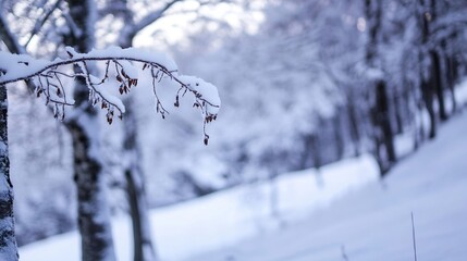 Aufkleber - Snowy landscape with frozen branches creating a serene winter wonderland scene : Generative AI