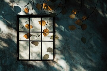 Aufkleber - A dark shape on the wall of a building, created by the shadow of a window