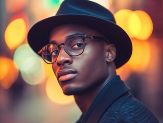 Poster - A man wearing a hat and glasses looks directly at the camera in this portrait image
