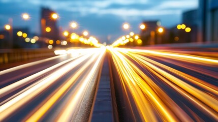 Poster - Dynamic Light Trails on a Busy Urban Roadway at Dusk : Generative AI