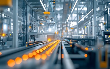 Poster - A detailed view of an automated factory floor showcasing machinery and production lines