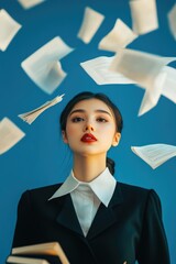 Poster - A professional woman holds a book while dressed in a business suit, perfect for corporate or educational use