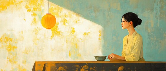 Poster - A person sitting at a table with unknown contents