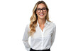 © The Stock Hub - Portrait of a smiling young businesswoman wearing glasses, isolated on transparent background