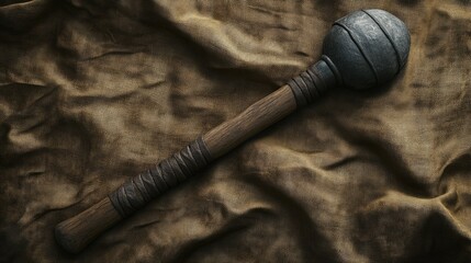 Poster - A wooden baseball bat lying on a cloth