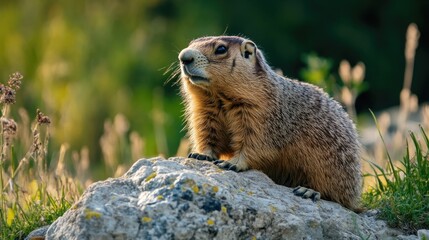 Aufkleber - A ground squirrel perched on top of a rock, looking around cautiously