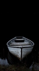 Poster - A single white boat sits peacefully on the surface of calm water