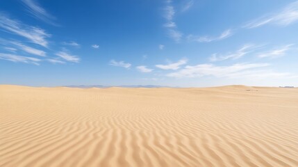 Poster - Expansive desert landscape showcasing endless golden sand dunes under a bright blue sky : Generative AI
