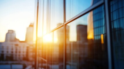 Poster - Stunning urban sunset reflecting off glass skyscrapers creating an enchanting cityscape view : Generative AI