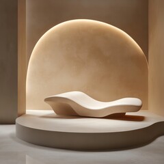 Poster - Modern sculptural lounger in beige setting against illuminated wall creating soothing ambiance