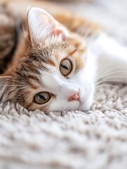 Poster - Closeup of a relaxed cat laying on a cozy surface with soft features and captivating eyes : Generative AI