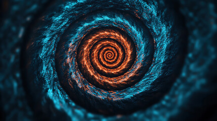 Poster - Swirling geometric patterns in vibrant blue and orange tones create depth