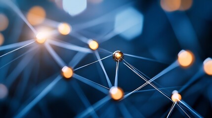 Poster - Abstract close up of connected glowing particles forming a network : Generative AI