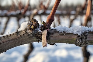 Poster - Close-up shot of a tree branch covered in snow
