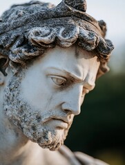 Aufkleber - Detailed close up of a vintage stone statue of a man with historical significance featuring a thoughtful expression : Generative AI