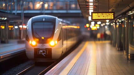 Aufkleber - Dynamic Scene of a HighSpeed Train Arriving at a Modern Station in the City : Generative AI