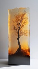 Aufkleber - A transparent glass block featuring a small tree inside, useful for decorative or creative purposes