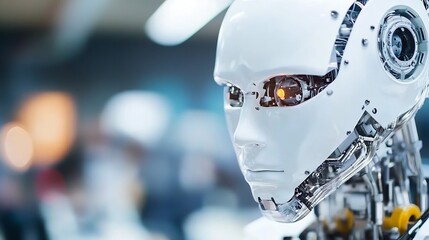Poster - Futuristic HumanLike Robot with Metallic Features and LED Eye : Generative AI