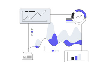 Poster - Benchmarking concept. Benchmark business development. Analysis financial statistics, data, graph, chart, report of a leader competitor's company. Flat Cartoon Vector Illustration, icon. Stylish abstra