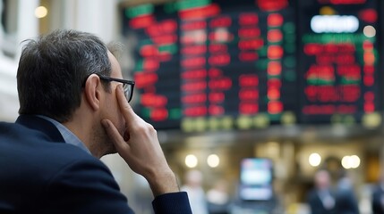 Fototapete - Investor analyzing stock market trends with digital screens displaying financial data and graphs : Generative AI