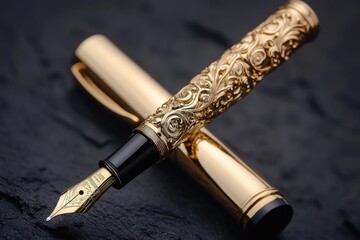 Poster - A luxurious gold fountain pen with a black nib, perfect for writing and signing important documents