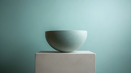Poster - Teal bowl on white cube, minimalist backdrop, product display