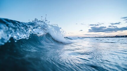 Poster - Dynamic ocean waves rolling in under a clear sky showcasing the beauty of nature's movements : Generative AI